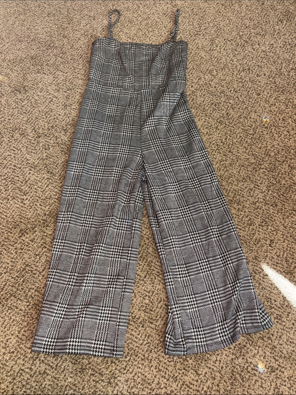 Y2K Heart Hips Plaid Wide-Leg Jumpsuit with Spaghetti Straps - Black & White